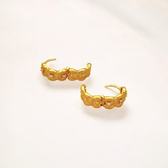 Tulle Textured Gold Woven Sparkle Huggie Hoops - Picture 5 of 5